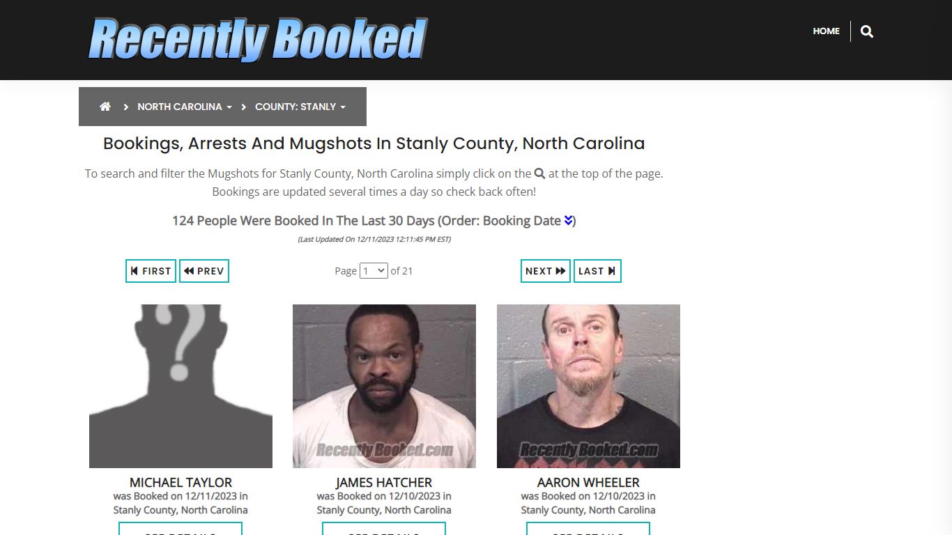Bookings, Arrests and Mugshots in Stanly County, North Carolina