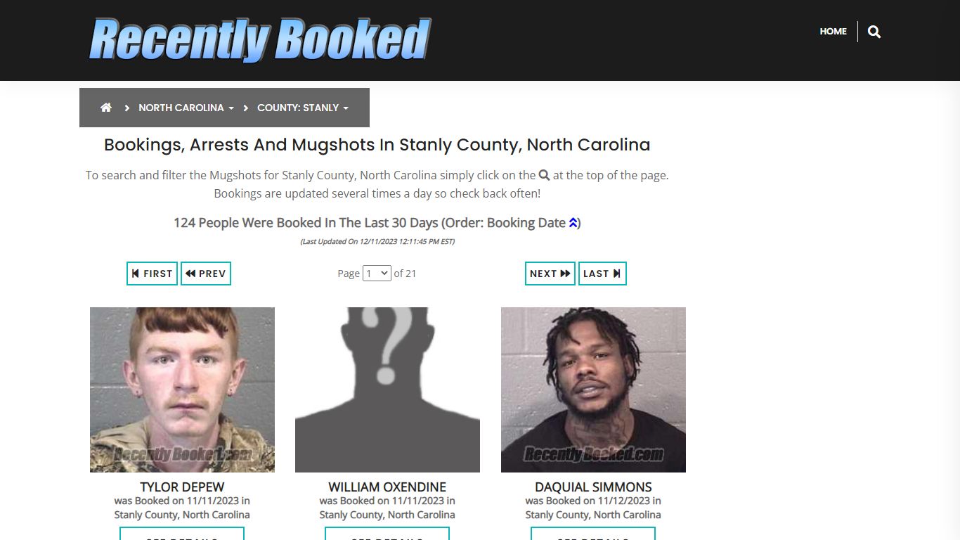 Bookings, Arrests and Mugshots in Stanly County, North Carolina